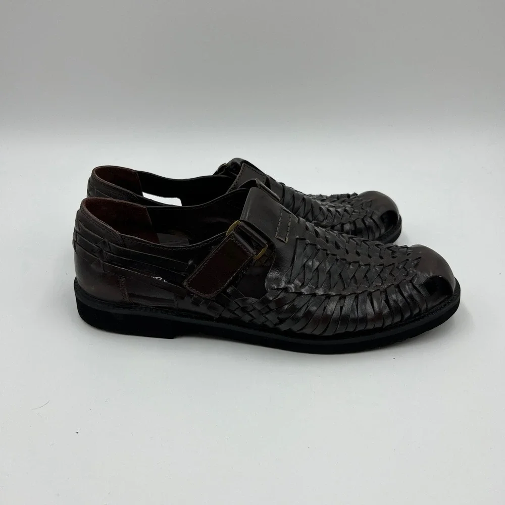 Deer Stags Bamboo 2 Brown Faux Leather Woven Huarache Fisherman Sandals 10.5W